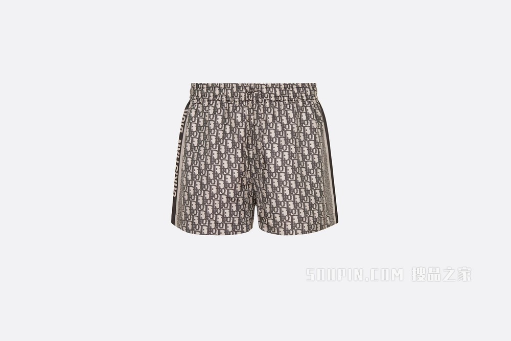 Dior Chez Moi 短裤 灰色桑蚕丝斜纹面料 Oblique 印花