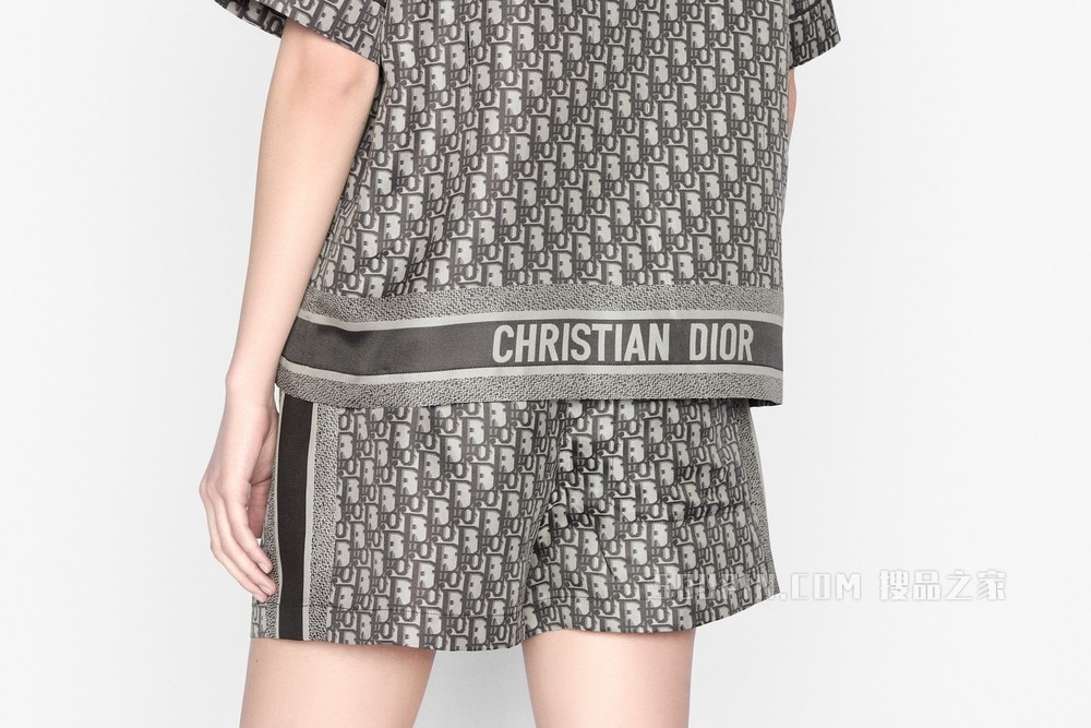 Dior Chez Moi 短裤 灰色桑蚕丝斜纹面料 Oblique 印花