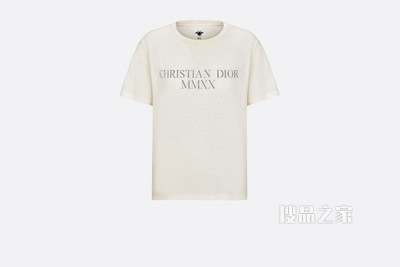 T 恤 米白色棉质和亚麻混纺平纹针织“CHRISTIAN DIOR 2020 TOGETHER APART”字样