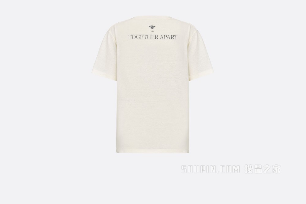 T 恤 米白色棉质和亚麻混纺平纹针织“CHRISTIAN DIOR 2020 TOGETHER APART”字样