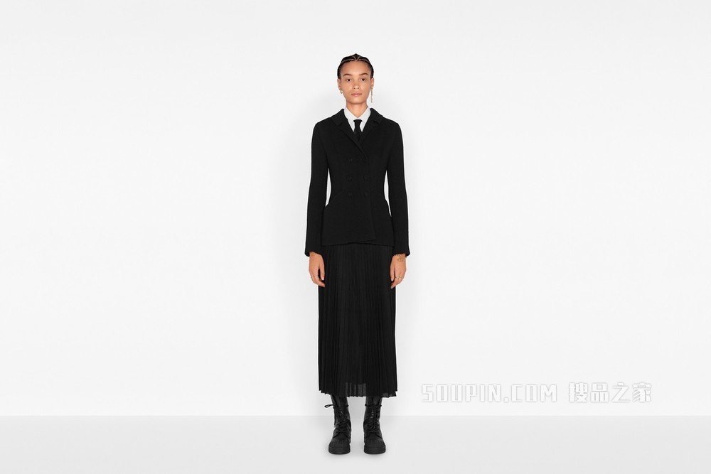 30 Montaigne 双排扣经典西装外套 黑色羊毛