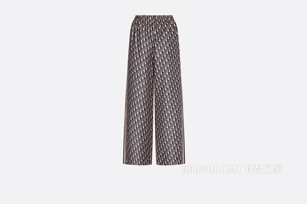 Dior Chez Moi 长裤 蓝色桑蚕丝斜纹面料 Oblique 印花