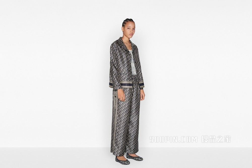 Dior Chez Moi 长裤 蓝色桑蚕丝斜纹面料 Oblique 印花