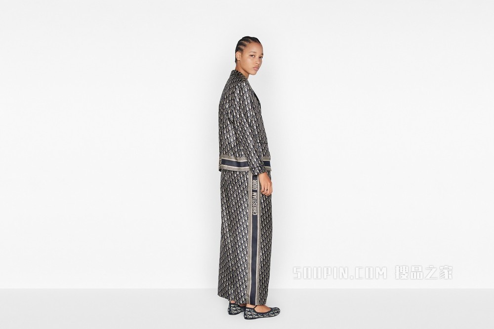 Dior Chez Moi 长裤 蓝色桑蚕丝斜纹面料 Oblique 印花