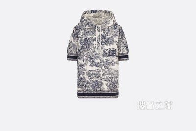 短袖连帽运动衫 海军蓝色和白色棉质平纹针织面料茹伊印花