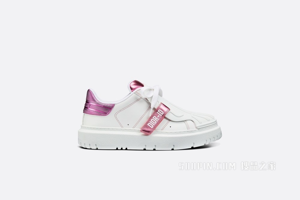 Dior-ID 运动鞋 白色和粉色金属光泽牛皮革