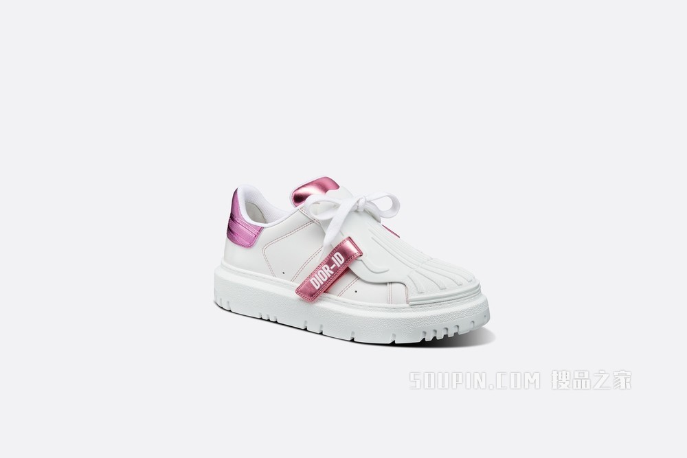 Dior-ID 运动鞋 白色和粉色金属光泽牛皮革