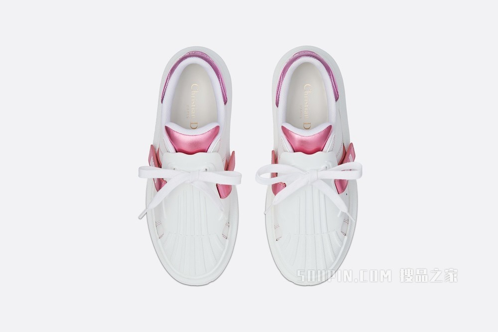 Dior-ID 运动鞋 白色和粉色金属光泽牛皮革