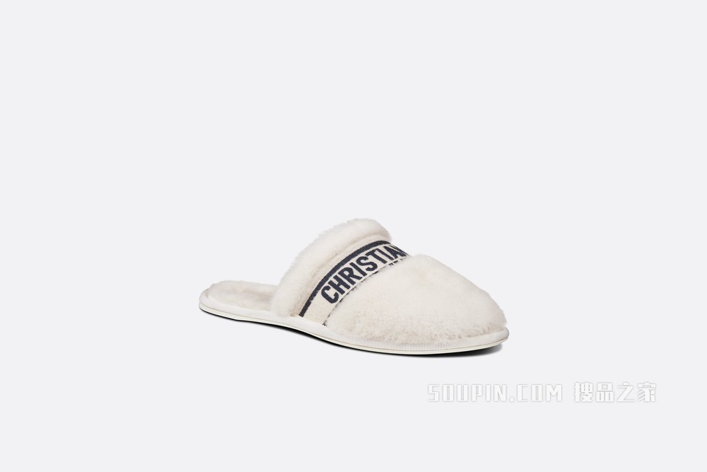 Dior Chez Moi 穆勒鞋 棉质刺绣和白色皮毛一体