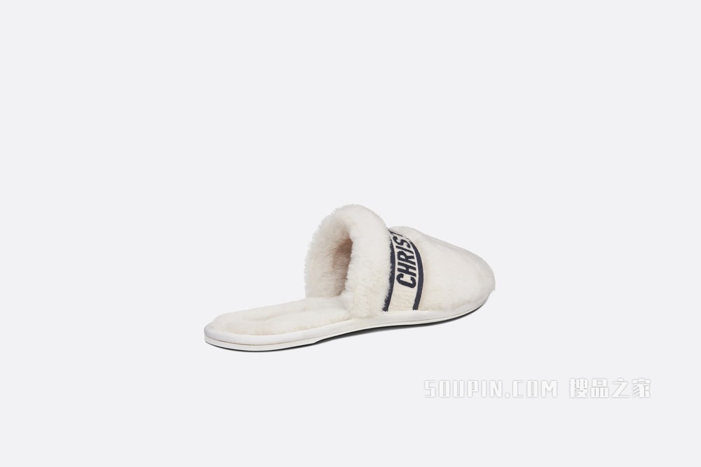 Dior Chez Moi 穆勒鞋 棉质刺绣和白色皮毛一体