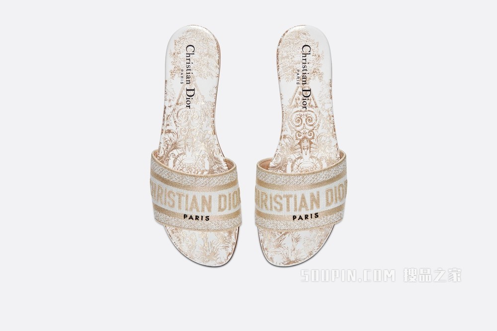 Dway 棉质凉拖 金色金属光泽线棉质刺绣 Dior Around the World Stella 图案