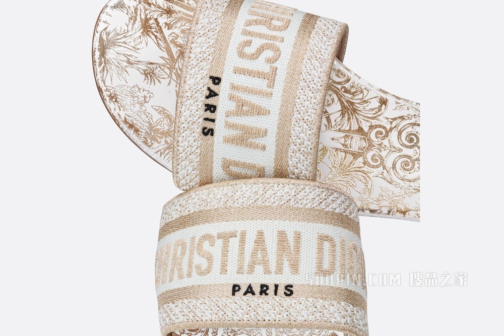 Dway 棉质凉拖 金色金属光泽线棉质刺绣 Dior Around the World Stella 图案