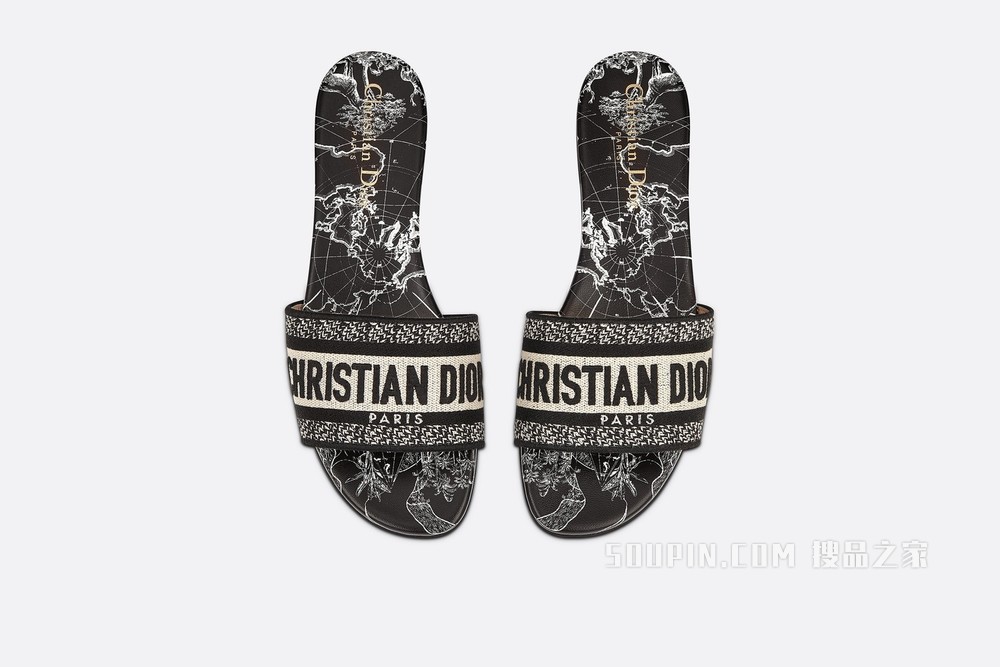 Dway 棉质凉拖 黑色棉质刺绣 Dior Around the World 图案