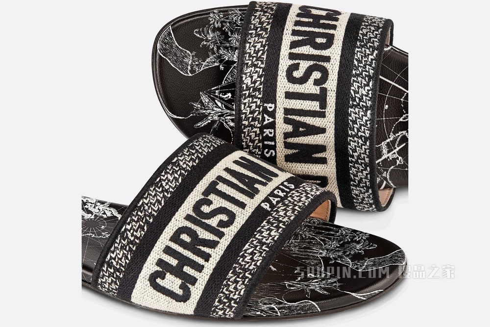 Dway 棉质凉拖 黑色棉质刺绣 Dior Around the World 图案