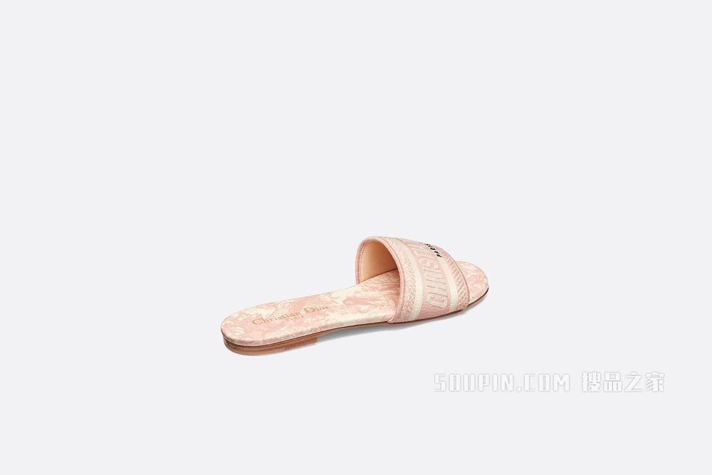 Dway 棉质凉拖 淡粉色和米白色茹伊印花刺绣