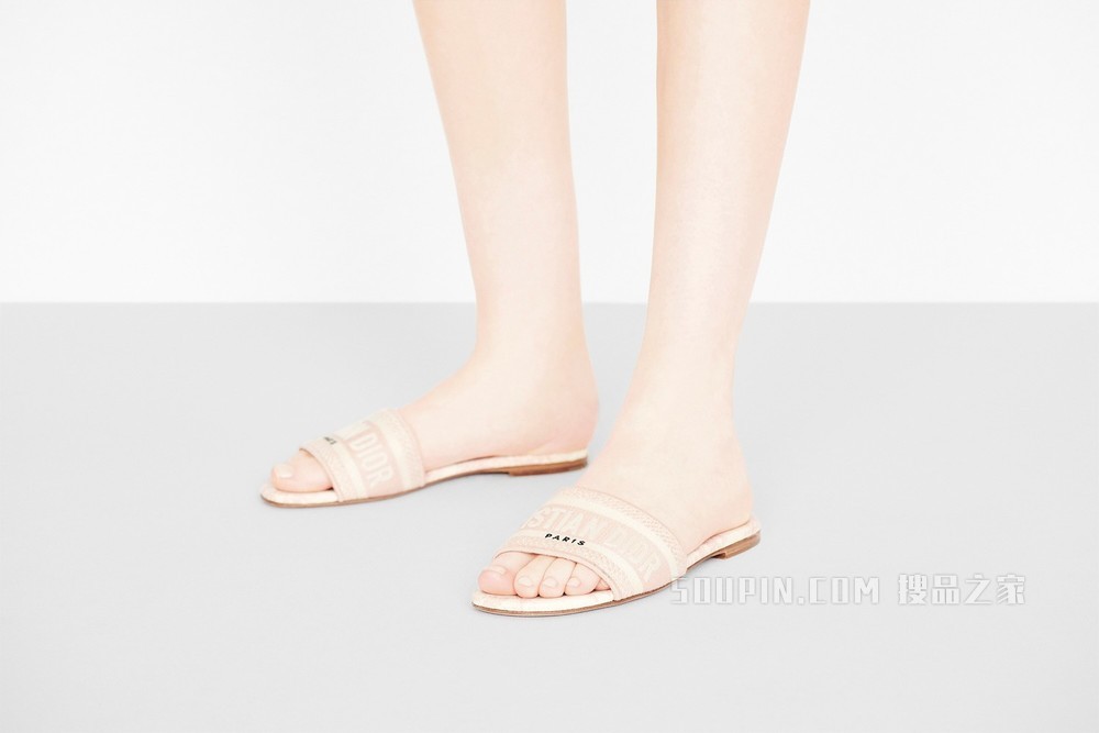 Dway 棉质凉拖 淡粉色和米白色茹伊印花刺绣