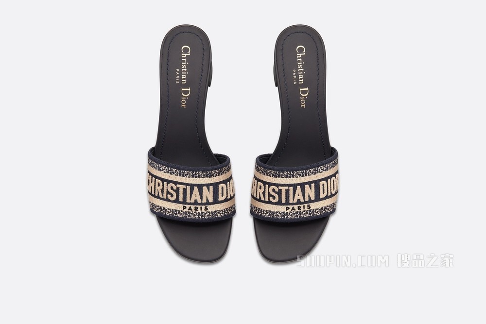 Dway 棉质带跟凉拖 深蓝色棉质刺绣