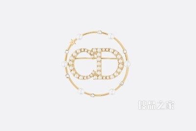 Clair D Lune 胸针 金色饰面金属、白色树脂珠饰和白色仿水晶装饰