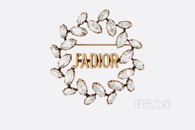 J'Adior Laurier 胸针 复古金色金属和白色仿水晶装饰