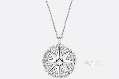 大号 Rose Des Vents 密镶圆形饰牌项链 白色 18K 金和钻石装饰