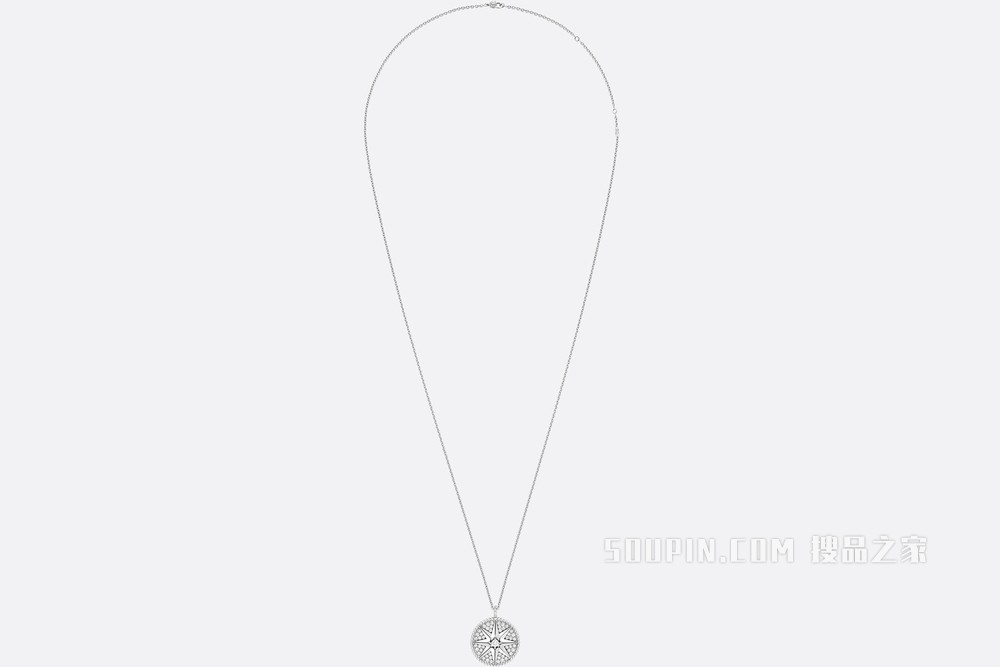 大号 Rose Des Vents 密镶圆形饰牌项链 白色 18K 金和钻石装饰