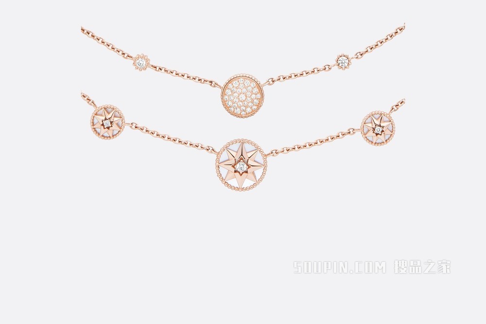 Rose des Vents 项链 玫瑰色 18K 金、钻石和珍珠母贝装饰