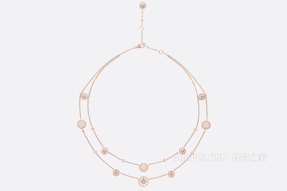 Rose des Vents 项链 玫瑰色 18K 金、钻石和珍珠母贝装饰