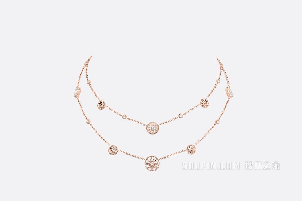 Rose des Vents 项链 玫瑰色 18K 金、钻石和珍珠母贝装饰