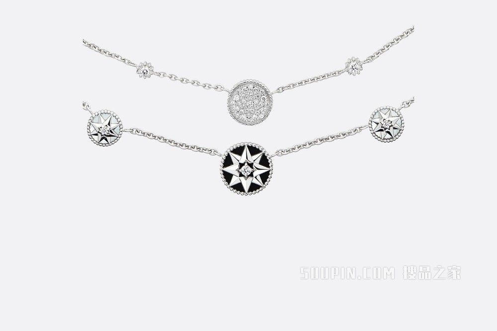 Rose des Vents 项链 白色 18K 金、钻石、珍珠母贝和缟玛瑙装饰