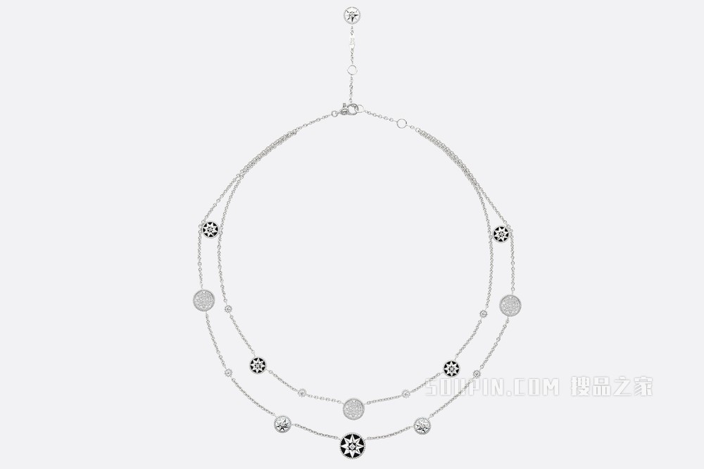 Rose des Vents 项链 白色 18K 金、钻石、珍珠母贝和缟玛瑙装饰