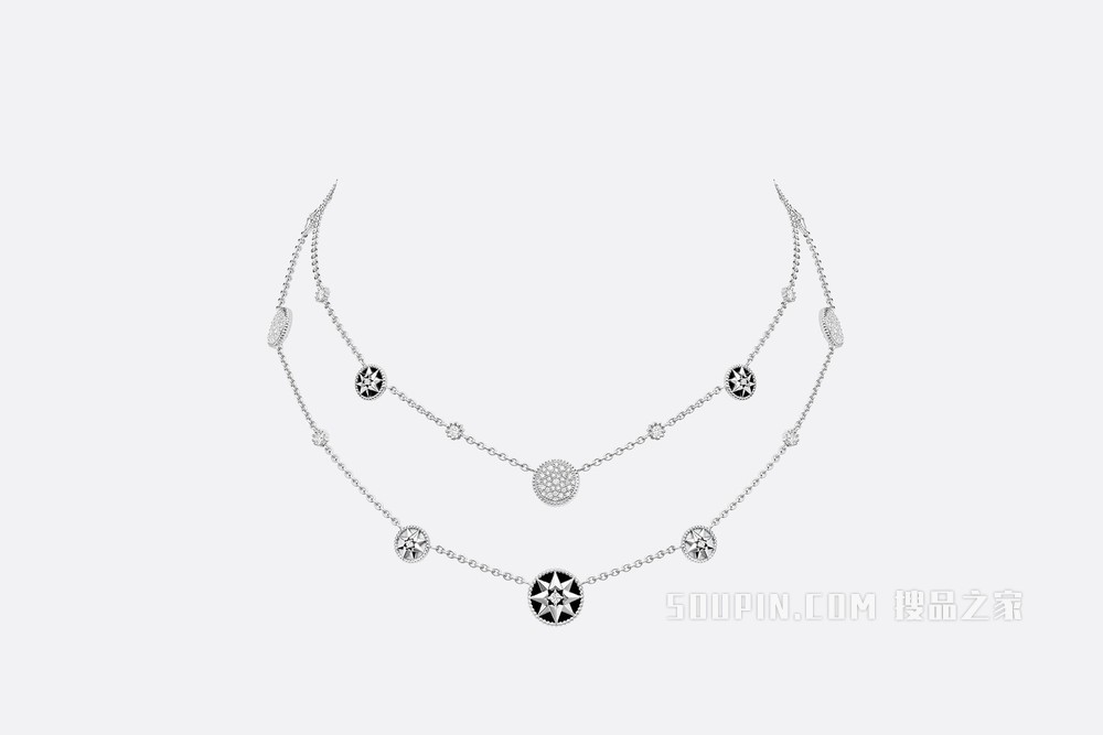 Rose des Vents 项链 白色 18K 金、钻石、珍珠母贝和缟玛瑙装饰