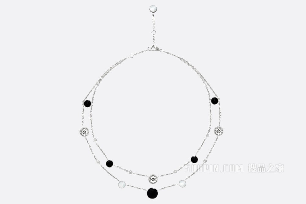 Rose des Vents 项链 白色 18K 金、钻石、珍珠母贝和缟玛瑙装饰