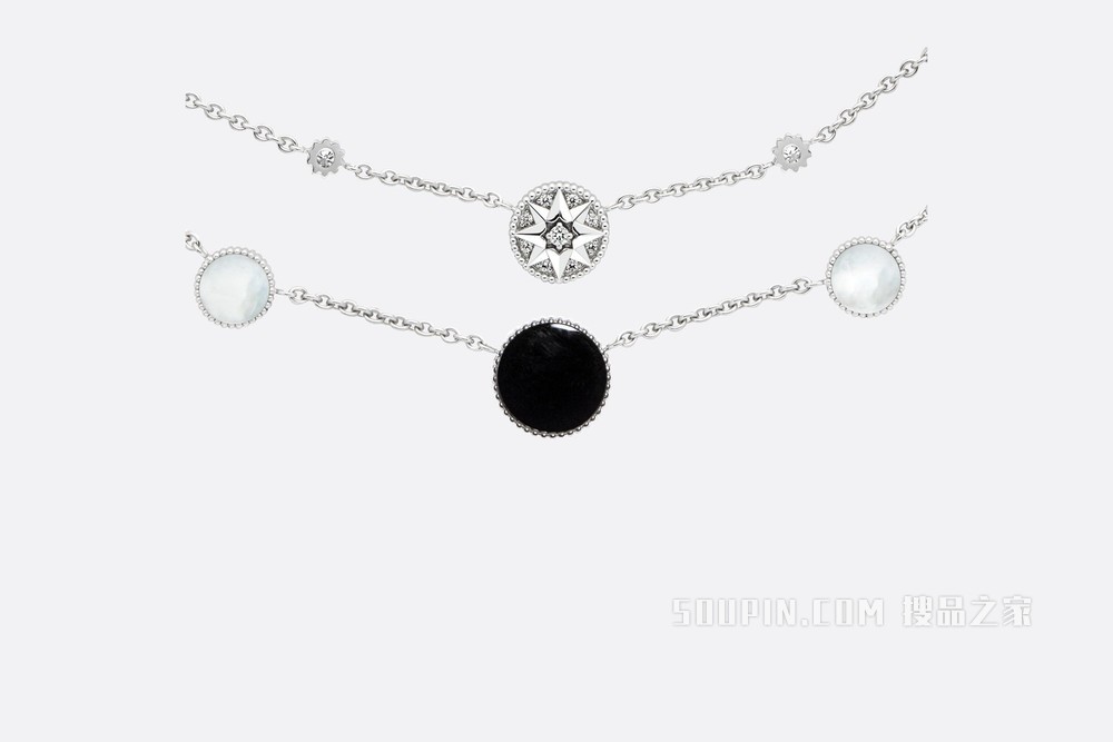 Rose des Vents 项链 白色 18K 金、钻石、珍珠母贝和缟玛瑙装饰