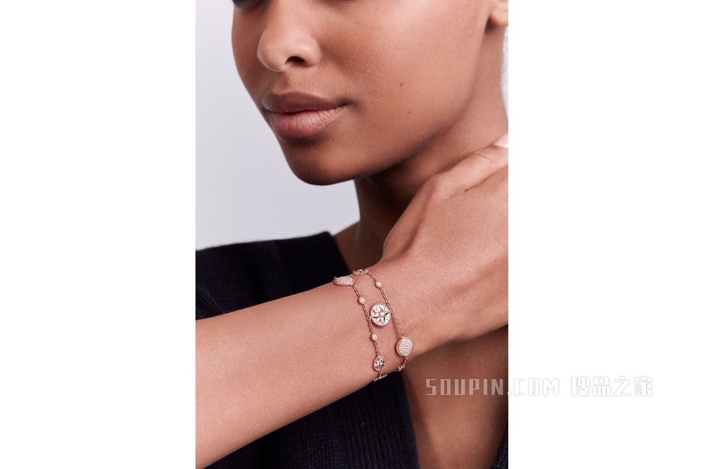 Rose des Vents 手链 玫瑰色 18K 金、钻石和珍珠母贝装饰