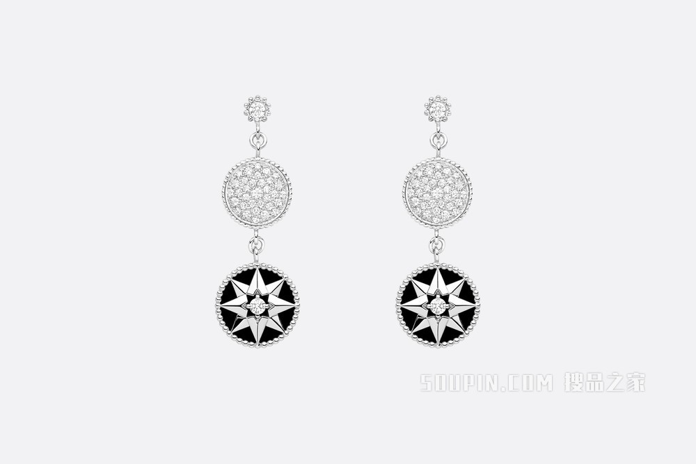 Rose des Vents 耳环 白色 18K 金、钻石和缟玛瑙装饰