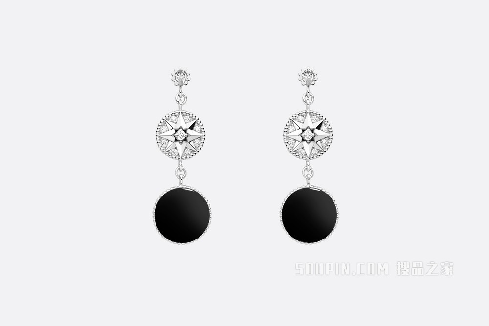 Rose des Vents 耳环 白色 18K 金、钻石和缟玛瑙装饰