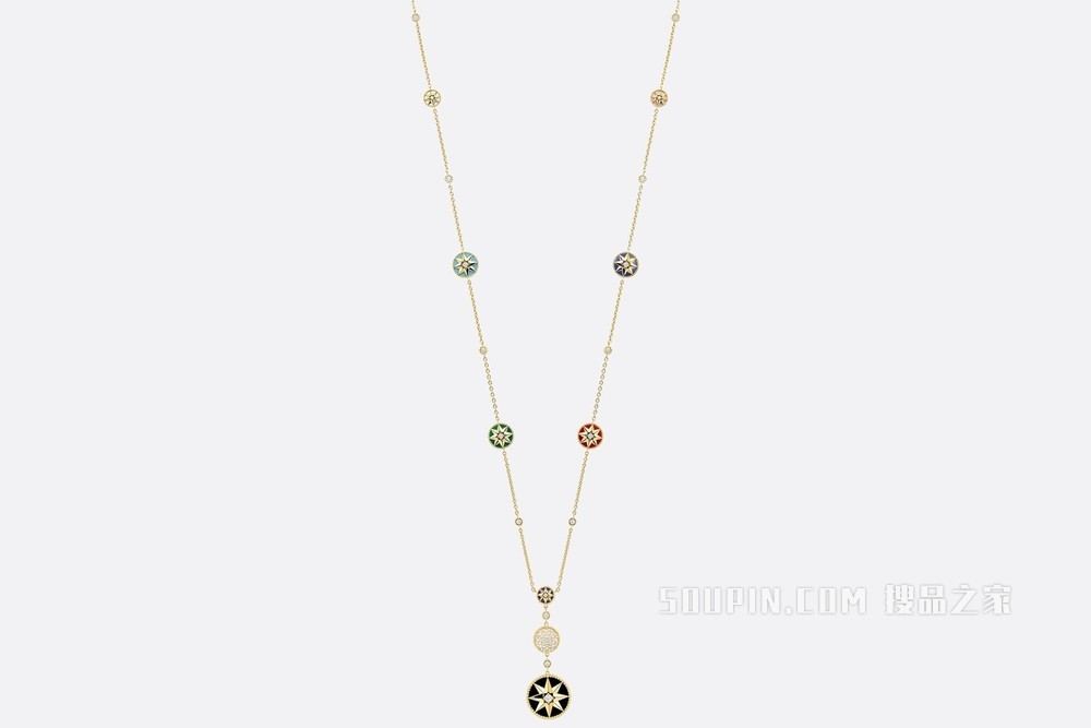 Rose des Vents 长款项链 黄色 18K 金、钻石和宝石装饰