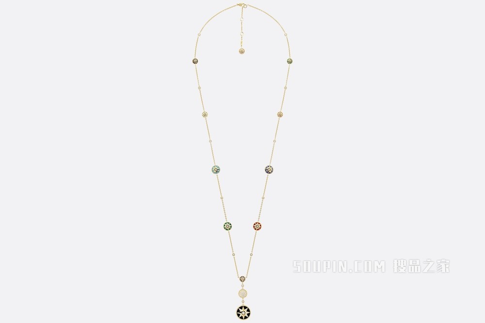 Rose des Vents 长款项链 黄色 18K 金、钻石和宝石装饰