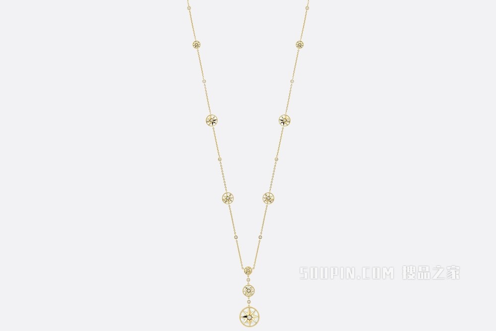 Rose des Vents 长款项链 黄色 18K 金、钻石和珍珠母贝装饰