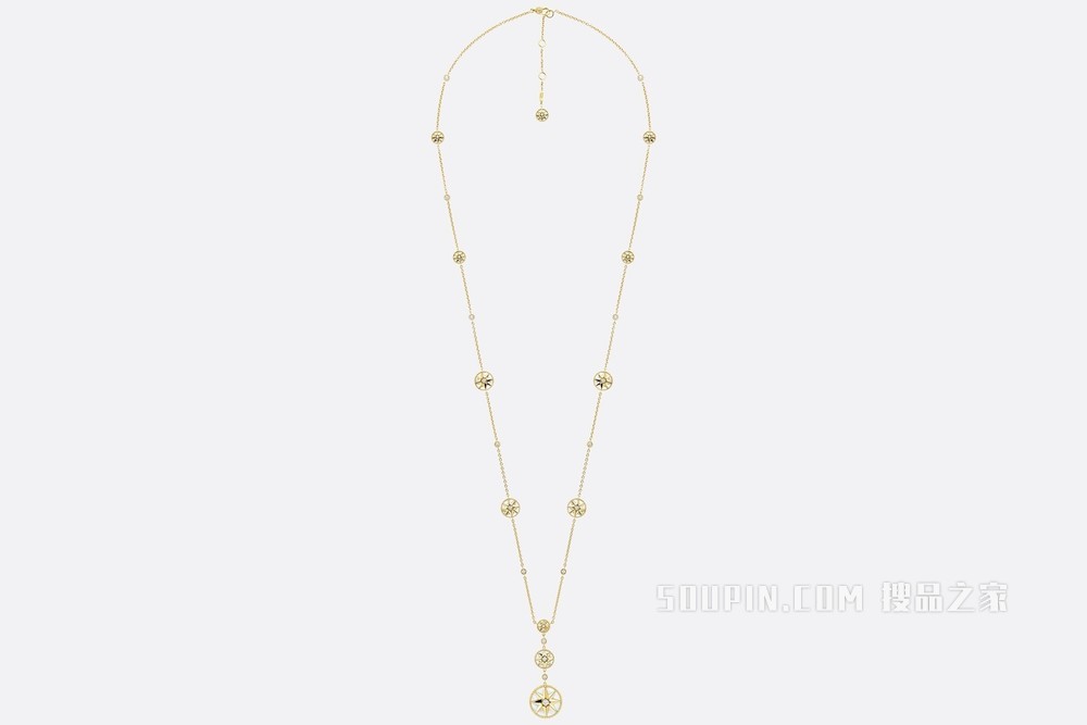 Rose des Vents 长款项链 黄色 18K 金、钻石和珍珠母贝装饰