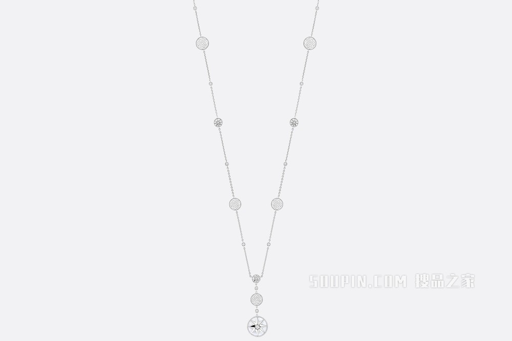 Rose des Vents 长款项链 白色 18K 金、钻石和珍珠母贝装饰