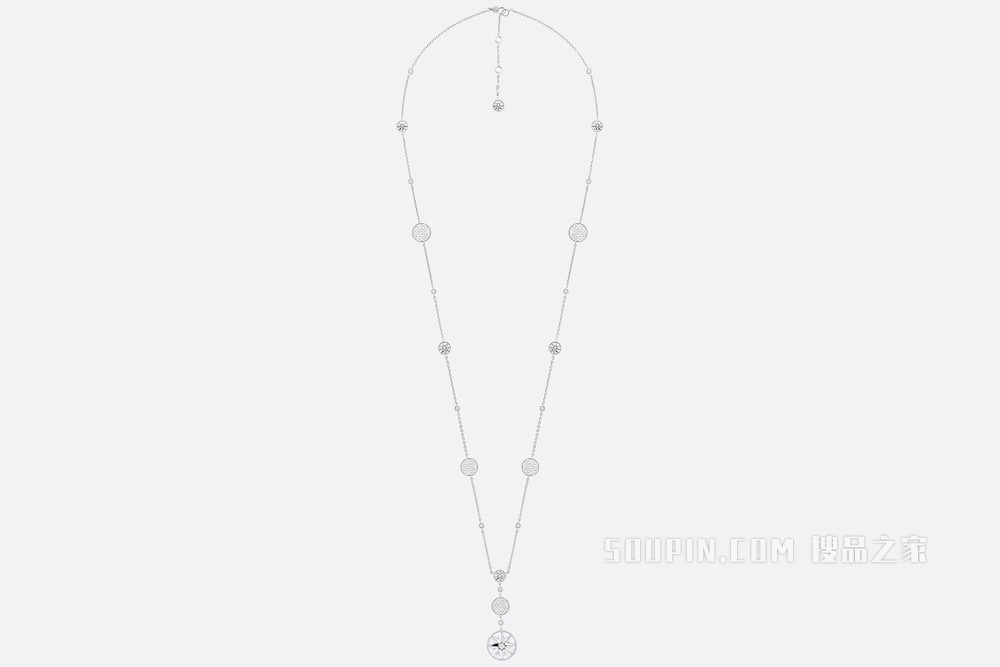 Rose des Vents 长款项链 白色 18K 金、钻石和珍珠母贝装饰