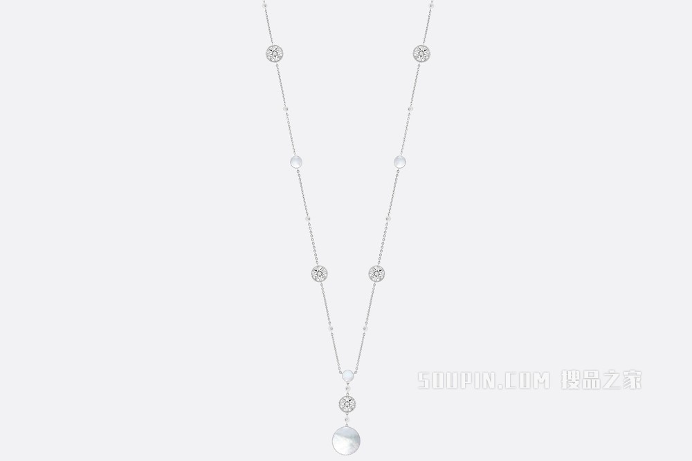 Rose des Vents 长款项链 白色 18K 金、钻石和珍珠母贝装饰
