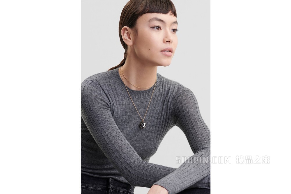 Rose Céleste 饰牌项链 黄色和白色 K 金、钻石、缟玛瑙和珍珠母贝装饰