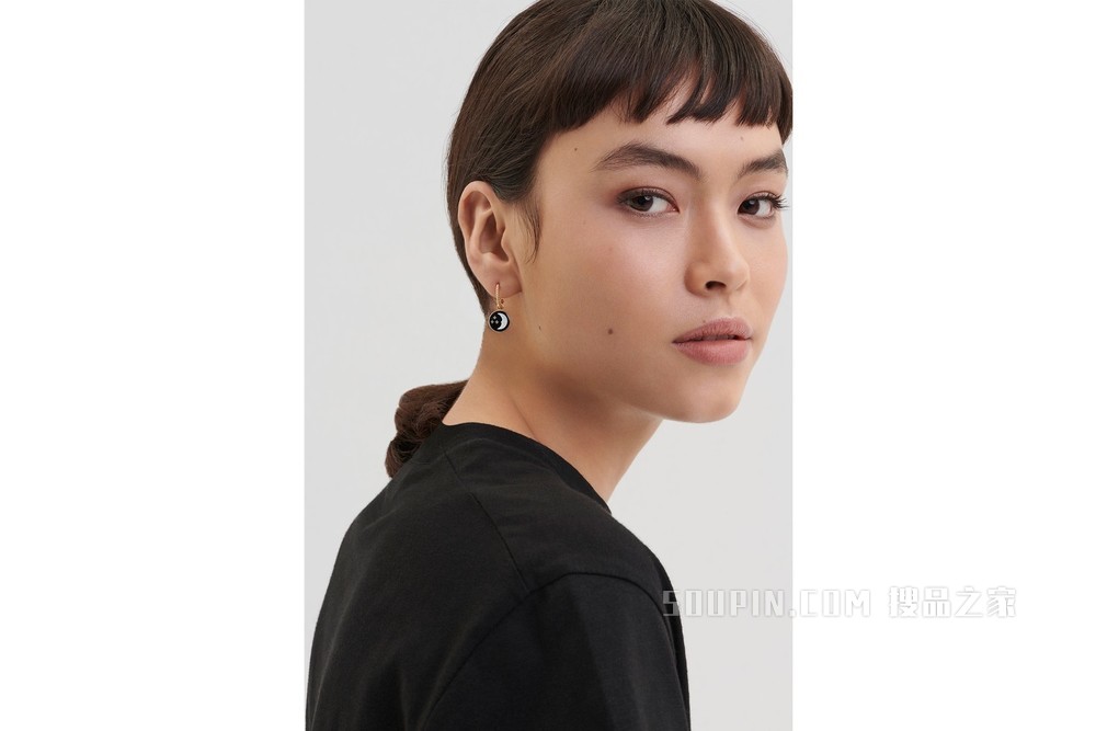 Rose Céleste 耳环 黄色和白色 K 金、钻石、珍珠母贝和缟玛瑙装饰