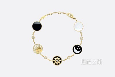 Rose des Vents 和 Rose Céleste 手链 黄色和白色 K 金、钻石、珍珠母贝和缟玛瑙装饰