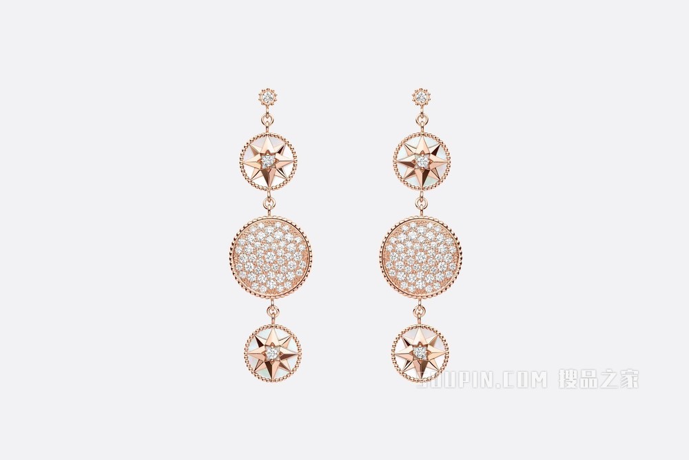 Rose des Vents 耳环 玫瑰色 18K 金、钻石和珍珠母贝装饰