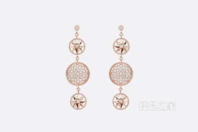 Rose des Vents 耳环 玫瑰色 18K 金、钻石和珍珠母贝装饰