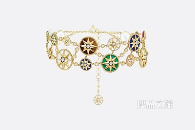 Rose des Vents 短项链 黄色、玫瑰色和白色 K 金、钻石和装饰宝石