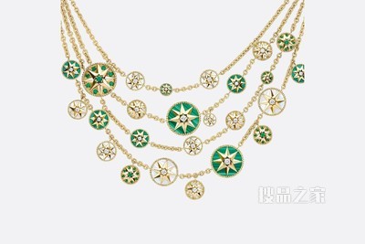 Rose des Vents 项链 黄色和玫瑰色 18K 金、钻石、祖母绿和装饰宝石